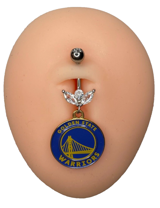 Golden State Warriors Steel Ring Marquise CZ Sprout Belly Piercing Hypoallergeni