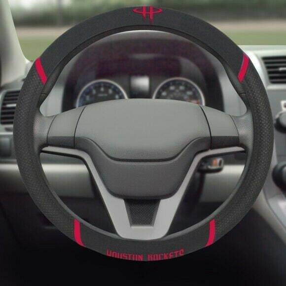 Houston Rockets Embroidered Steering Wheel Covers-faux Suede & Fabric Mesh