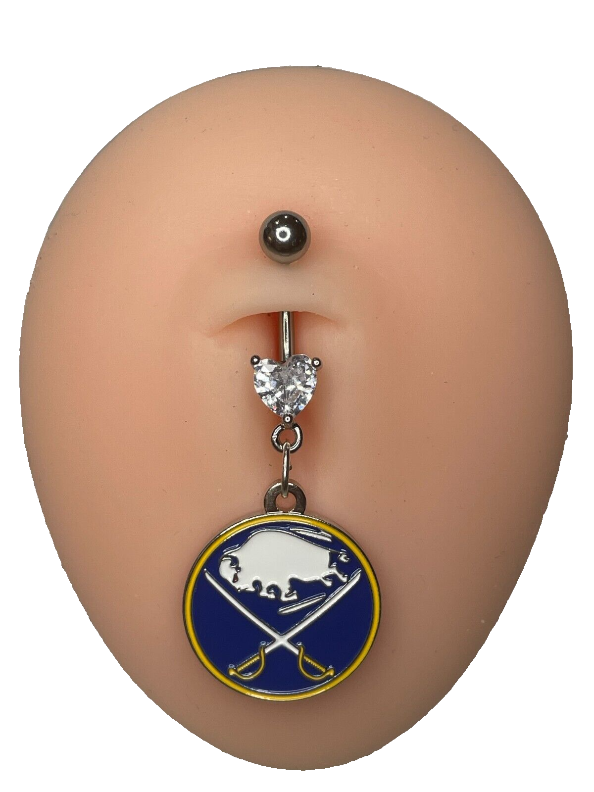 Buffalo Sabres Heart Navel CZ Ring Belly Piercing - Hypoallergenic