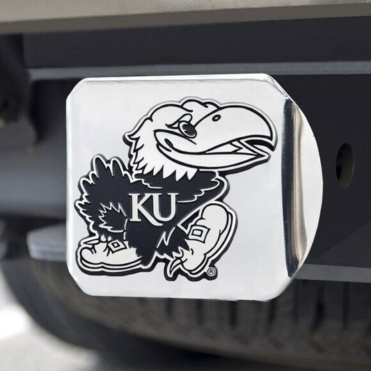 Kansas Jayhawks Hitch Cover - Heavy Duty Chrome  - 3.4" x 4"