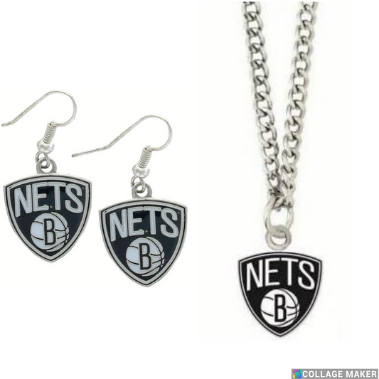 Brooklyn Nets Dangle Earrings & Necklace Set