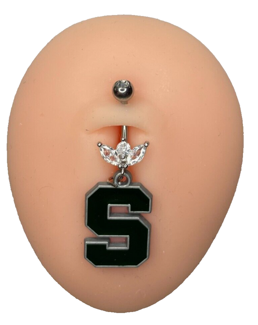 Michigan State Spartans Steel Ring Marquise Sprout Belly Piercing Hypoallergenic