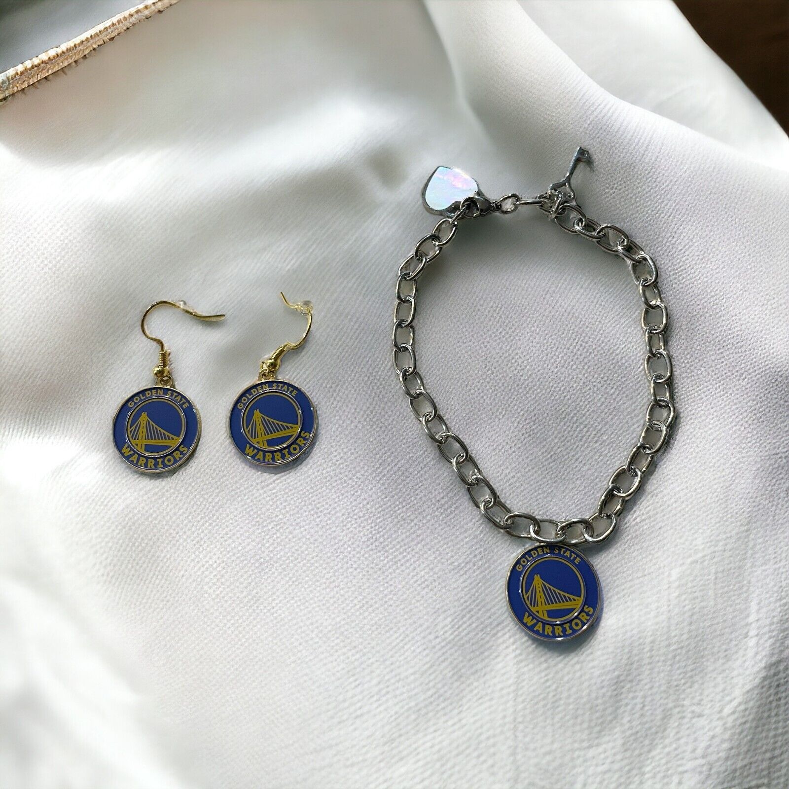 Golden State Warriors Bracelet and Dangle Earrings-Stainless Steel