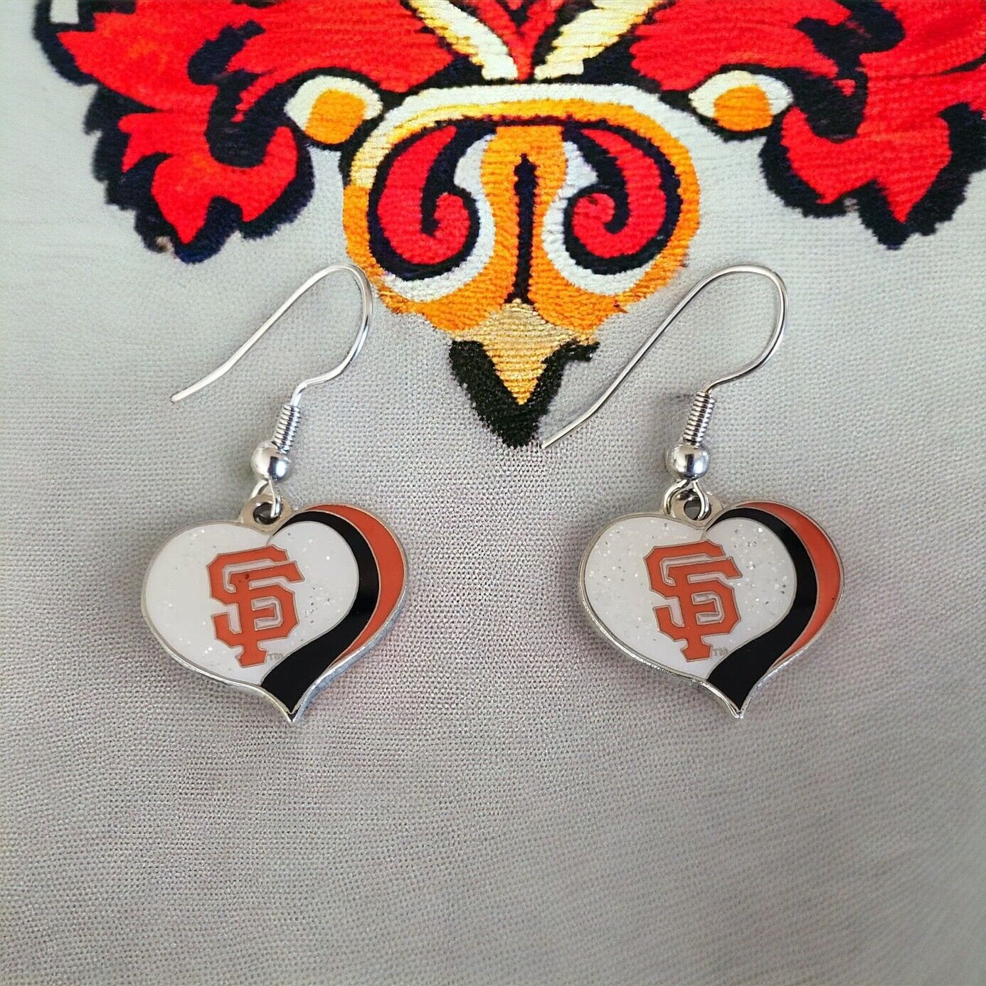 San Francisco Giants Glitter Sparkle Heart Earrings  Nickel Free