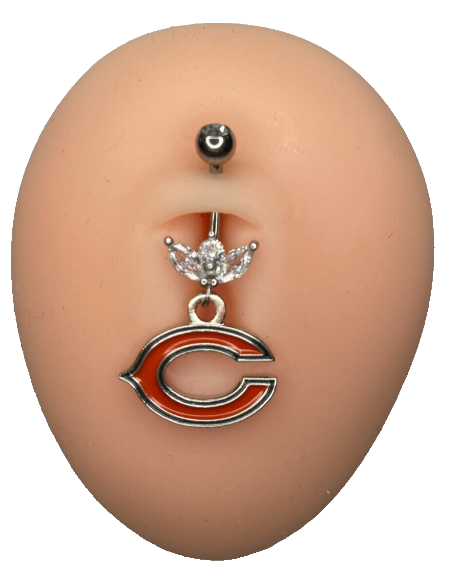 Chicago Bears Steel Ring Marquise CZ Sprout Belly Piercing Hypoallergenic