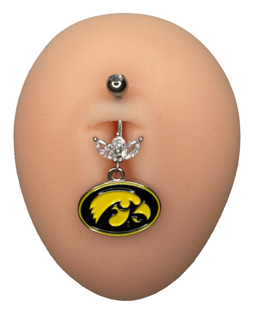 Iowa Hawkeyes Steel Ring Marquise CZ Sprout Belly Piercing Hypoallergenic