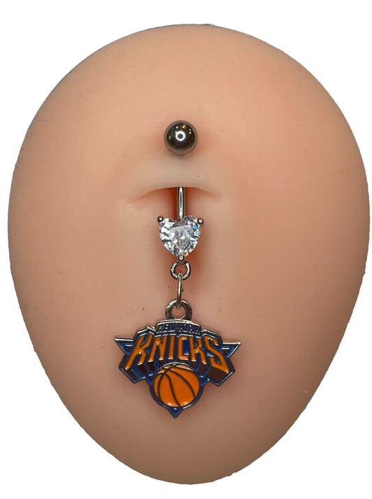 New York Knicks Heart Navel CZ Ring Belly Piercing - Hypoallergenic