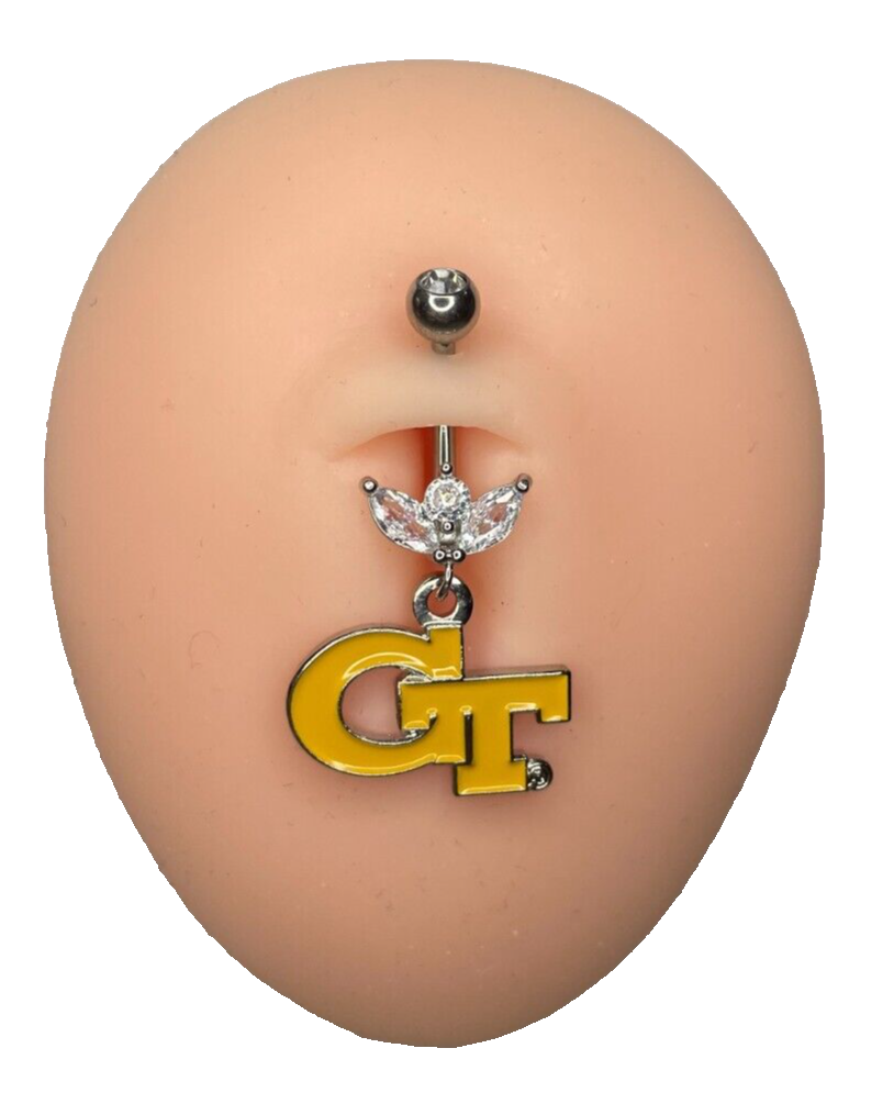 Georgia Tech Yellow Jackets Steel Ring w/ Marquise CZ Sprout Belly Piercing