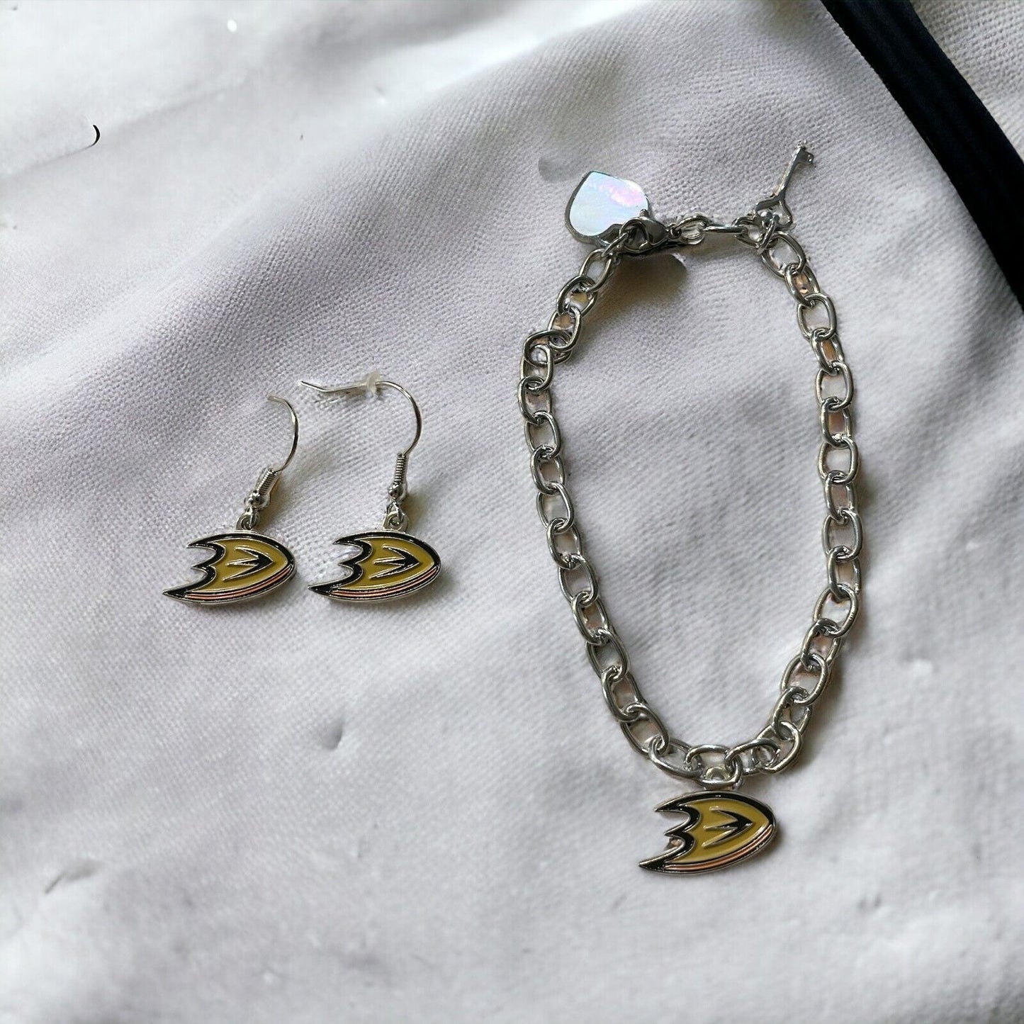 Anaheim Ducks Bracelet and Dangle Earrings-Stainless Steel & Nickel Free