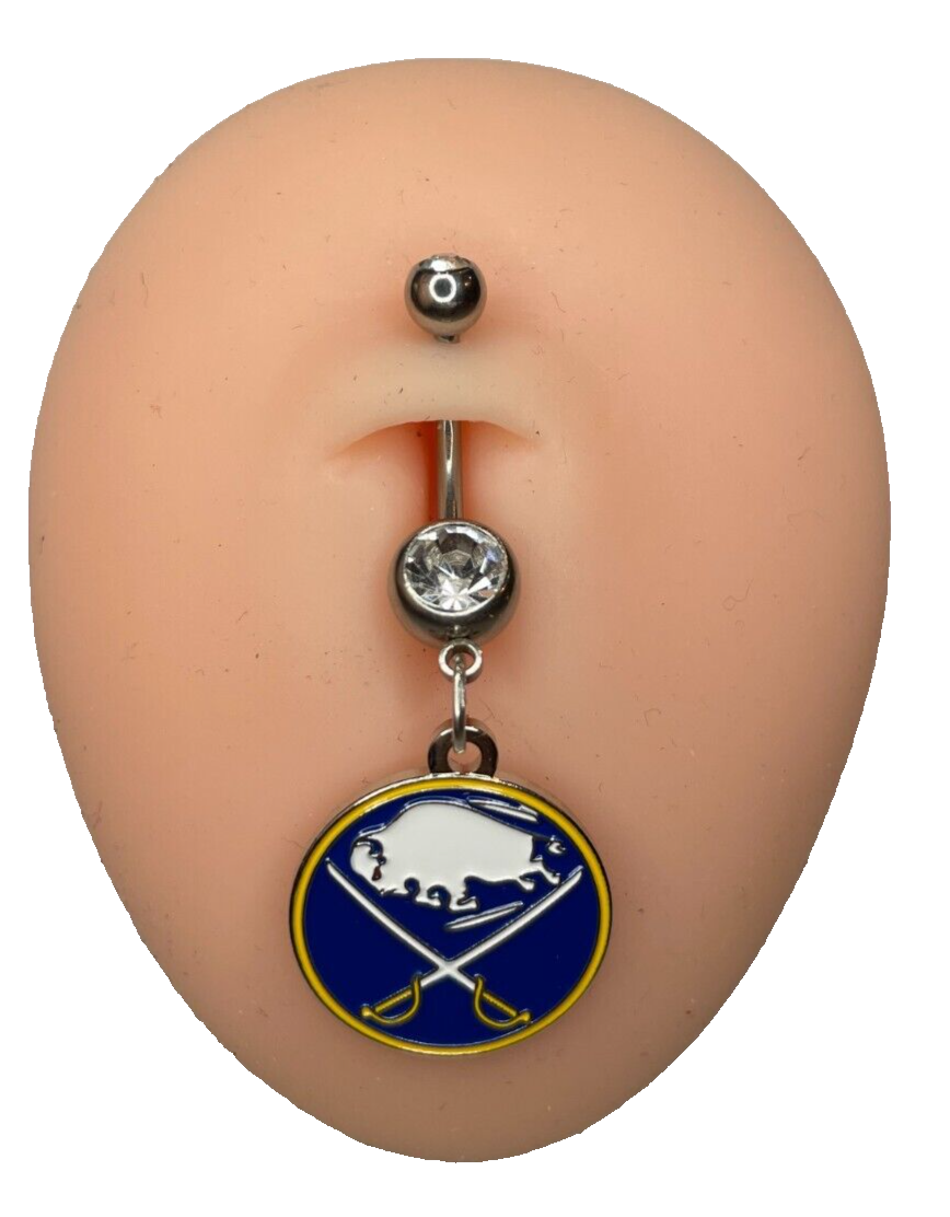 Buffalo Sabres Double Gem Surgical Steel Navel Ring Belly Piercing