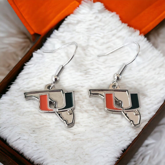 Miami Hurricanes State Design Dangle Earrings  Nickel Free