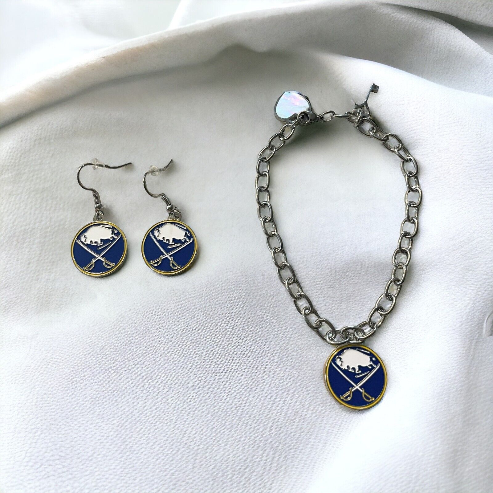 Buffalo Sabres Bracelet and Dangle Earrings-Stainless Steel & Nickel Free