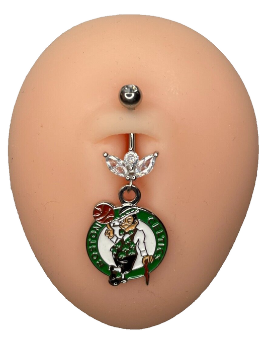 Boston Celtics Steel Ring w/ Marquise CZ Sprout Belly Piercing Hypoallergenic