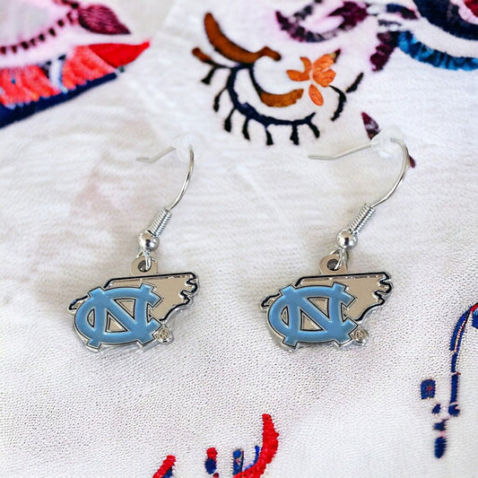 North Carolina Tar Heels State Design Dangle Earrings  Nickel Free