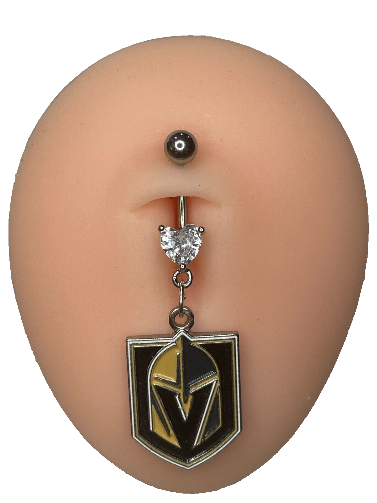 Vegas Golden Knights Heart Navel CZ Ring Belly Piercing - Hypoallergenic