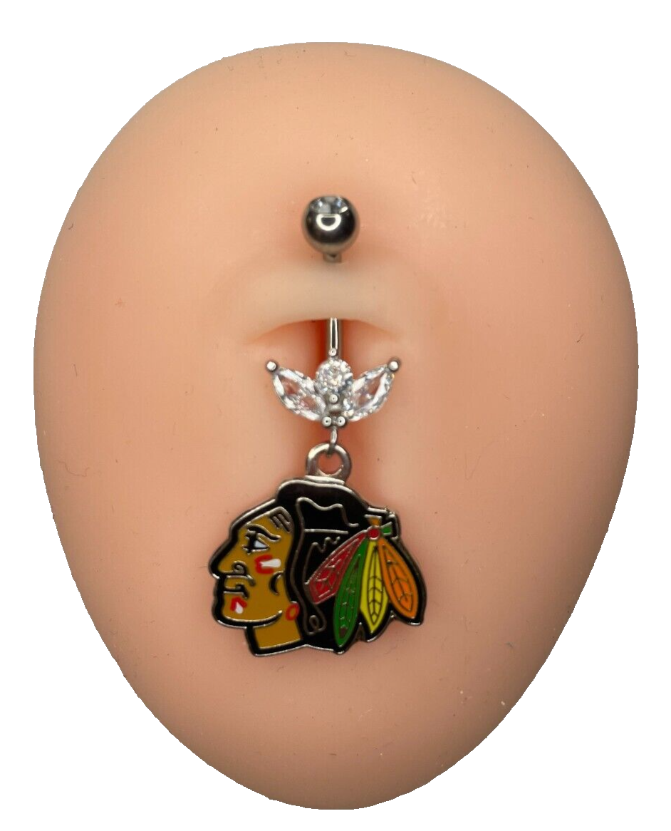 Chicago Blackhawks Steel Ring Marquise CZ Sprout Belly Piercing Hypoallergenic