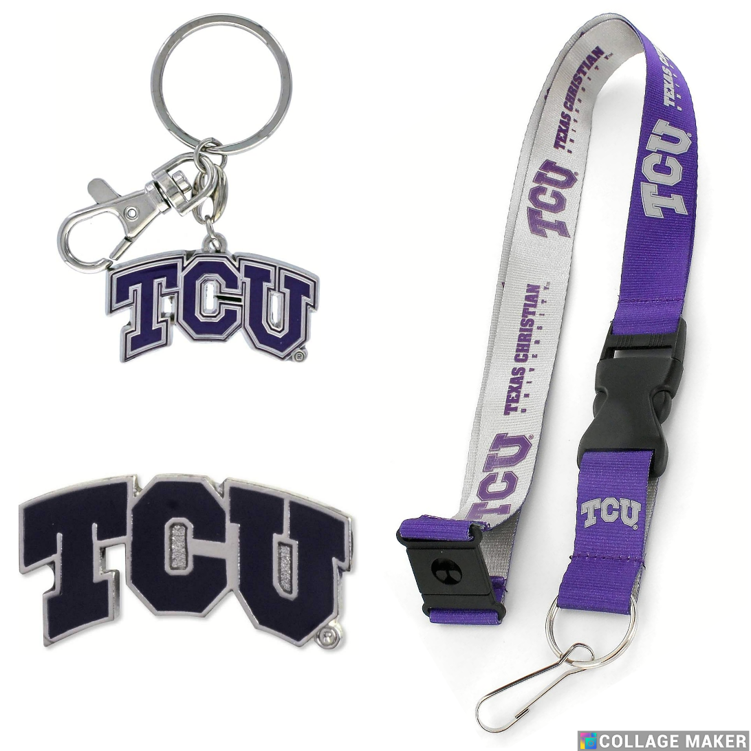 TCU Horned Frogs Reversible Lanyard Logo Pin, Metal Keychain Gift Bundle