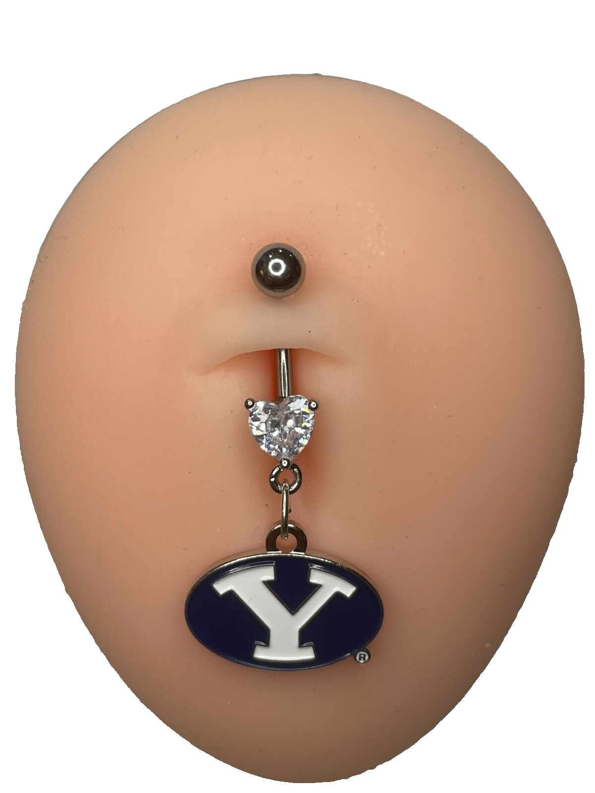 BYU Cougars Heart Navel CZ Ring Belly Piercing - Hypoallergenic