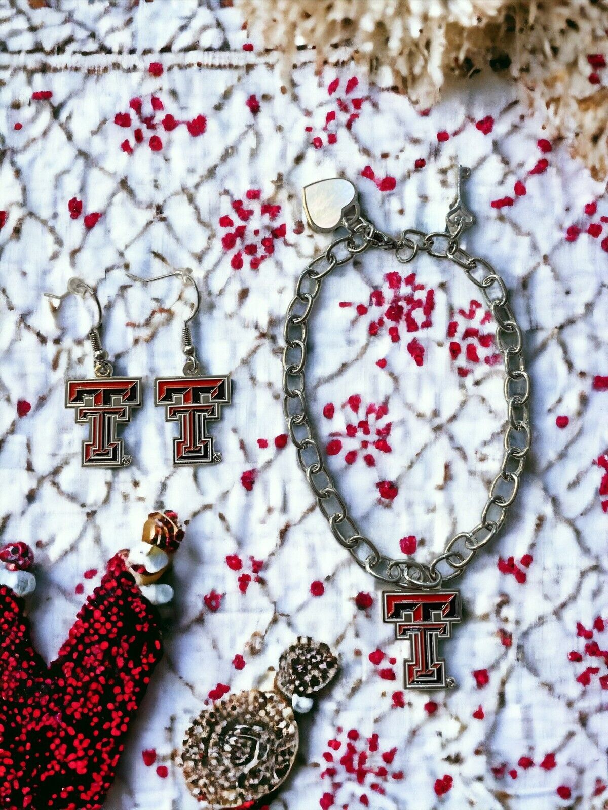 Texas Tech Red Raiders Bracelet and Dangle Earrings-Stainless Steel