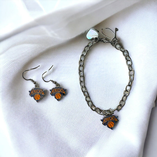 New York Knicks Bracelet and Dangle Earrings-Stainless Steel & Nickel Free