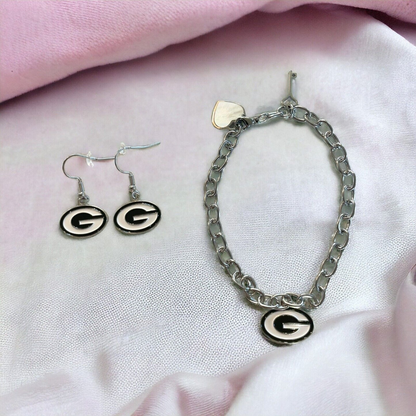 Green Bay Packers Bracelet and Dangle Earrings-Stainless Steel & Nickel Free