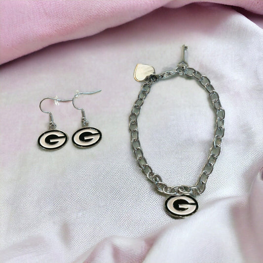 Green Bay Packers Bracelet and Dangle Earrings-Stainless Steel & Nickel Free