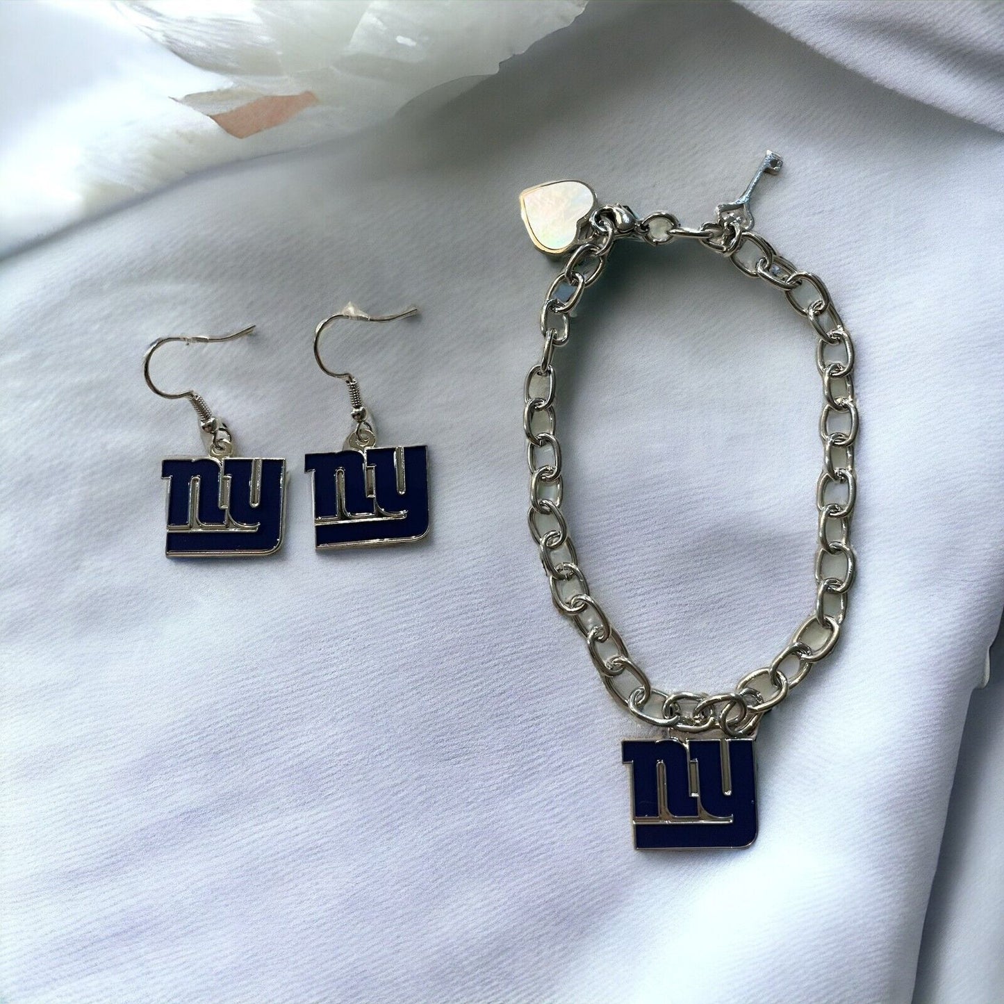 New York Giants Bracelet and Dangle Earrings - Stainless Steel & Nickel Free