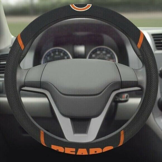 Chicago Bears Embroidered Steering Wheel Covers-faux Suede & Fabric Mesh