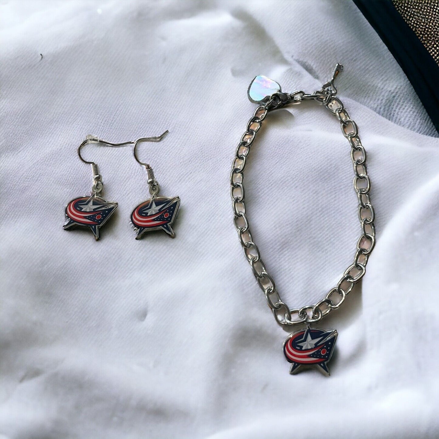 Columbus Blue Jackets Bracelet and Dangle Earrings-Stainless Steel & Nickel Free