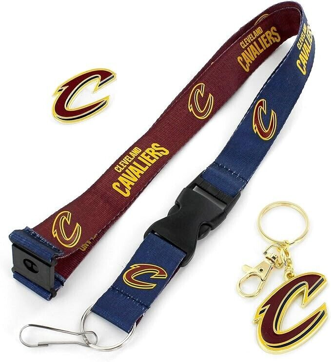 Cleveland Cavaliers Reversible Lanyard Logo Pin, Metal Keychain Gift Bundle