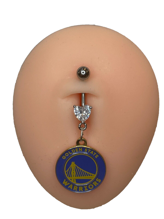 Golden State Warriors Heart Navel CZ Ring Belly Piercing - Hypoallergenic