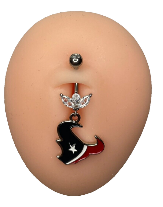 Houston Texans Steel Ring Marquise CZ Sprout Belly Piercing Hypoallergenic