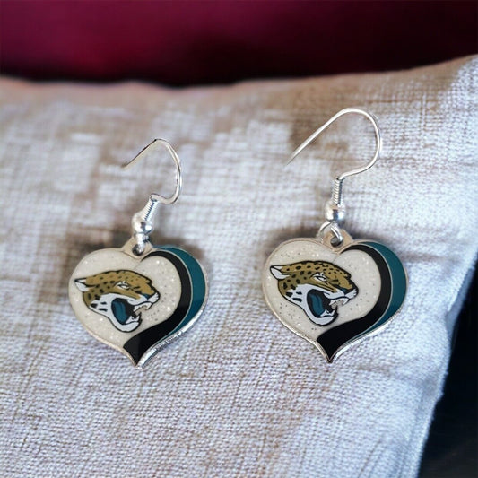 Jacksonville Jaguars Glitter Sparkle Heart Earrings  Nickel Free