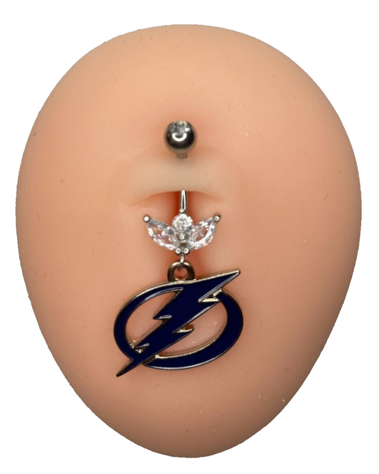 Tampa Bay Lightning Steel Ring Marquise CZ Sprout Belly Piercing Hypoallergenic