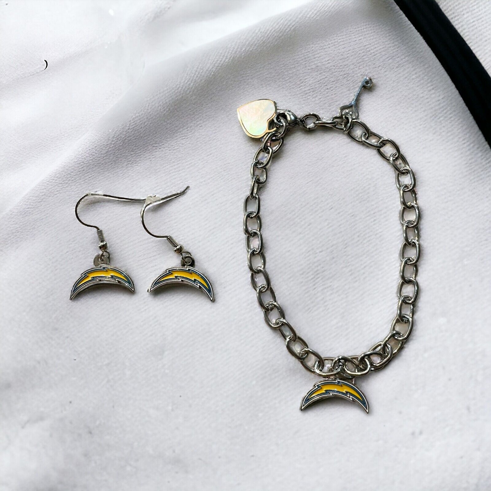 Los Angeles Chargers Bracelet and Dangle Earrings-Stainless Steel & Nickel Free