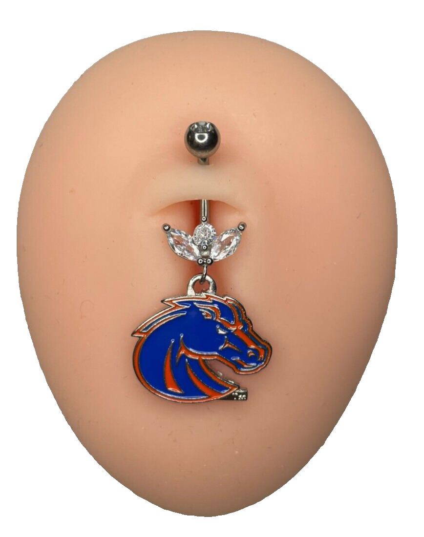 Boise State Broncos Steel Ring Marquise CZ Sprout Belly Piercing Hypoallergenic