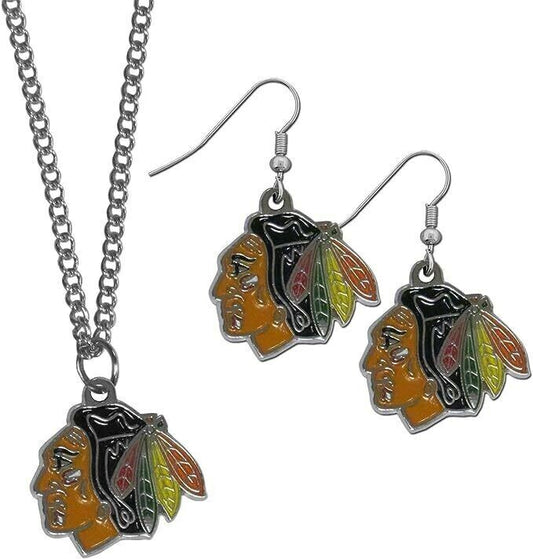 Chicago Blackhawks Dangle Earrings & Necklace Set