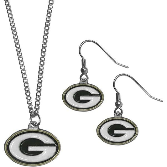 Green Bay Packers Dangle Earrings & Necklace Set