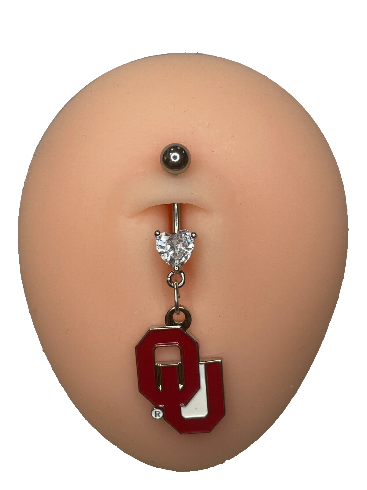 Oklahoma Sooners Heart Navel CZ Ring Belly Piercing - Hypoallergenic