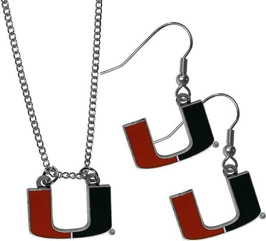 Miami Hurricanes Dangle Earrings & Necklace Set