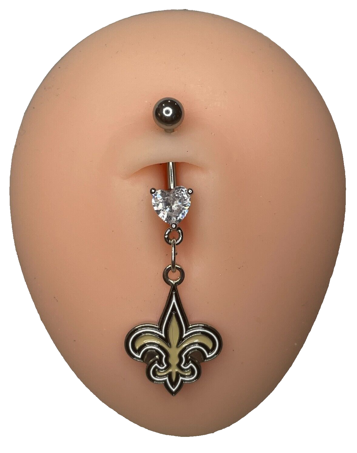 New Orleans Saints Heart Navel CZ Ring Belly Piercing - Hypoallergenic