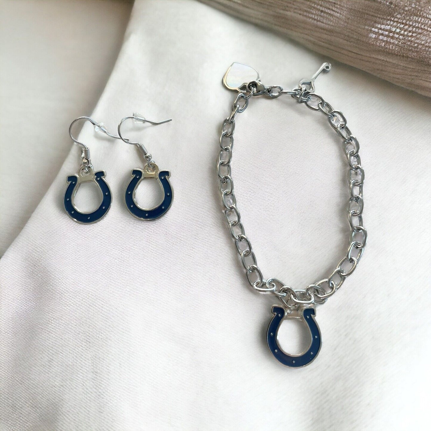 Indianapolis Colts Bracelet and Dangle Earrings-Stainless Steel & Nickel Free