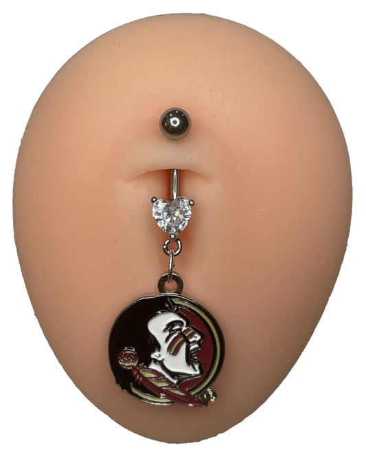 Florida State Seminoles Heart Navel CZ Ring Belly Piercing - Hypoallergenic