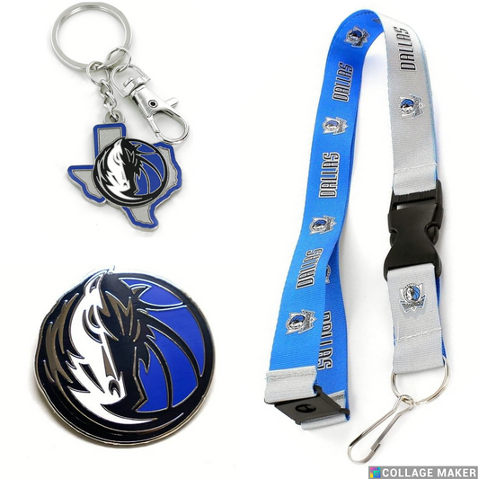 Dallas Mavericks Reversible Lanyard Logo Pin, Metal Keychain Gift Bundle