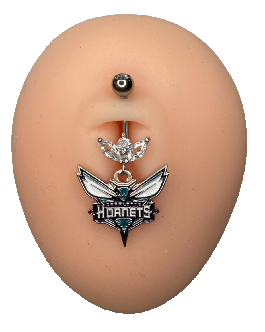 Charlotte Hornets Steel Ring w/ Marquise CZ Sprout Belly Piercing Hypoallergenic