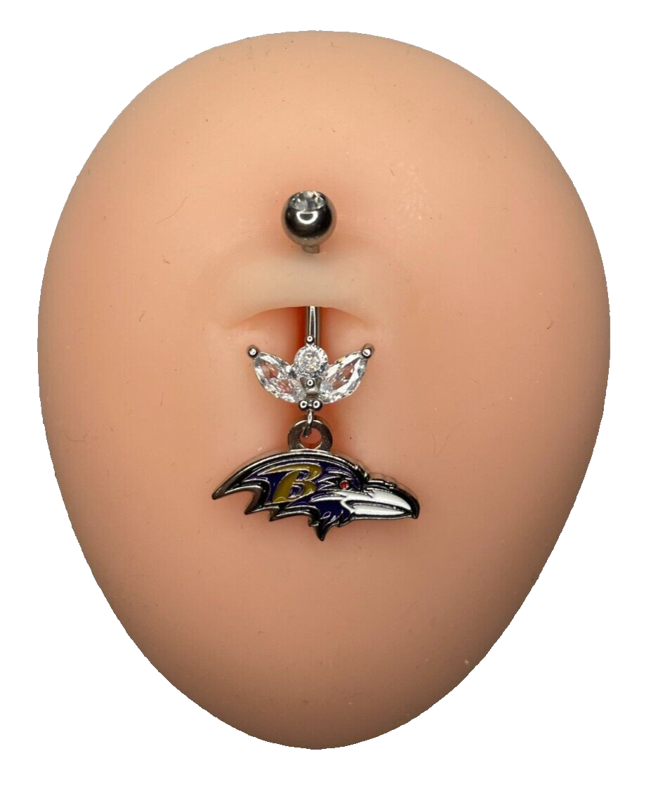 Baltimore Ravens Steel Ring Marquise CZ Sprout Belly Piercing Hypoallergenic