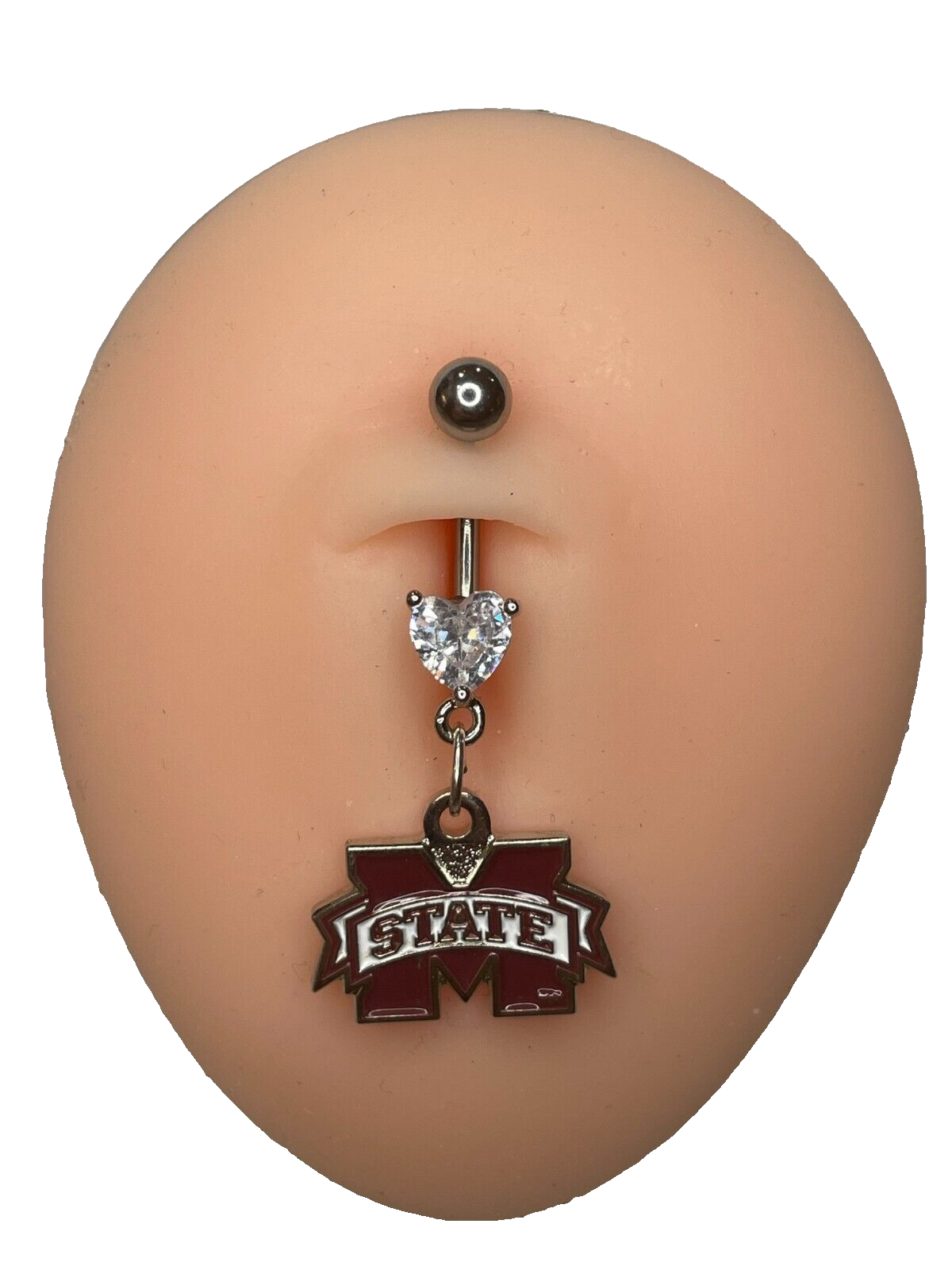 Mississippi State Bulldogs Heart Navel CZ Ring Belly Piercing - Hypoallergenic