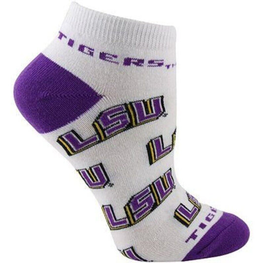 Set of 2  LSU Tigers "All Over" Design Child Socks  Size 8-13  White