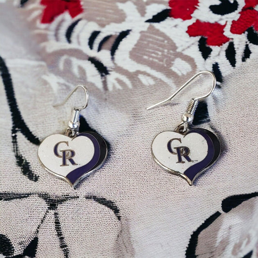 Colorado Rockies Glitter Sparkle Heart Earrings  Nickel Free