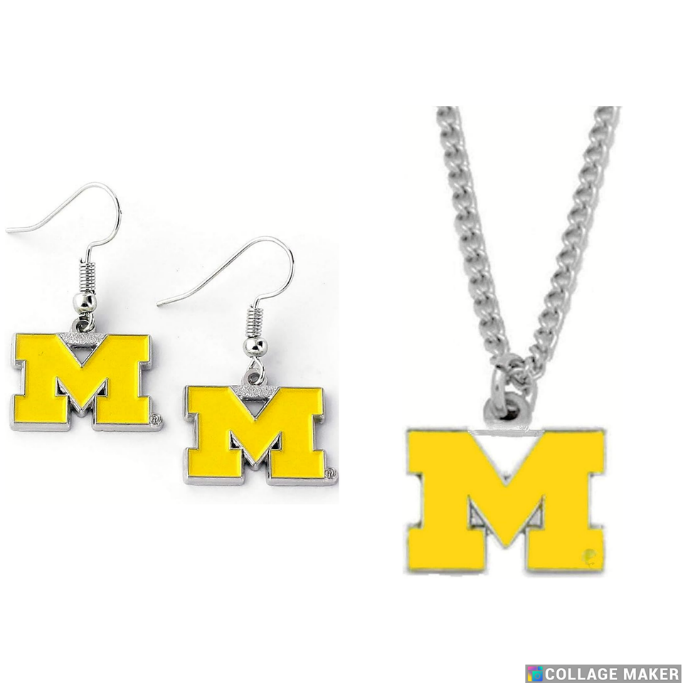 Michigan Wolverines Dangle Earrings & Necklace Set